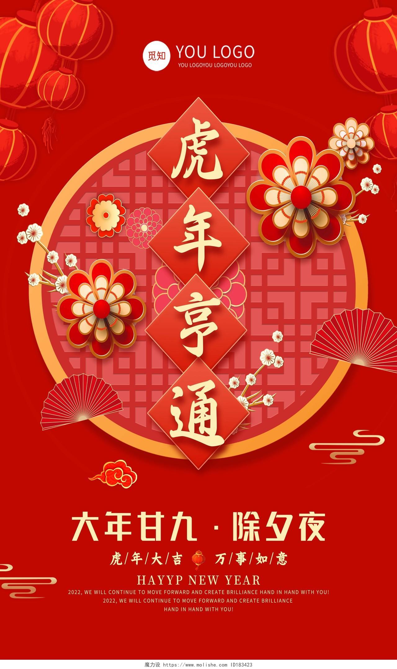 红色中国风新年春节习俗2022年虎年虎年大吉新年快乐海报2022新年虎年春节习俗